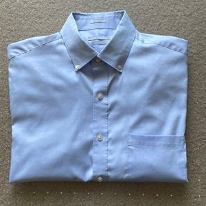 Van Heusen, Long sleeve button down dress shirt, Solid Blue, 15 1/2; 32/33